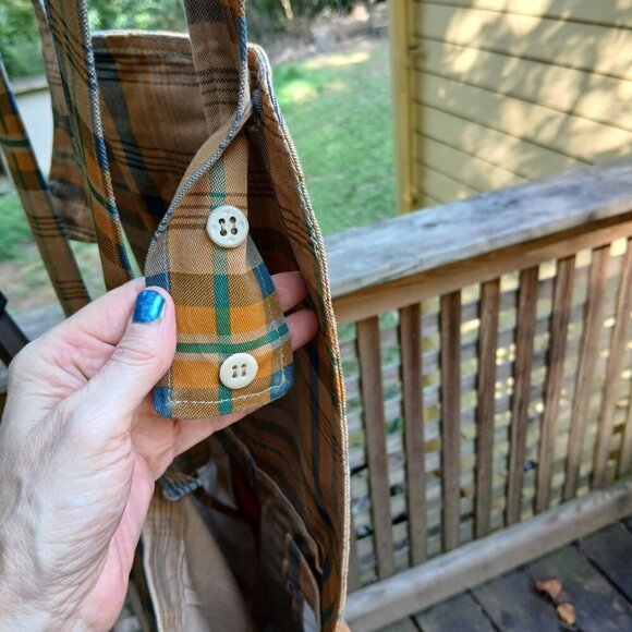 Italian Denim Autumn Colors Tartan Plaid Shortalls New. Cute! Sz 26/US / EU44 - Picture 3 of 11